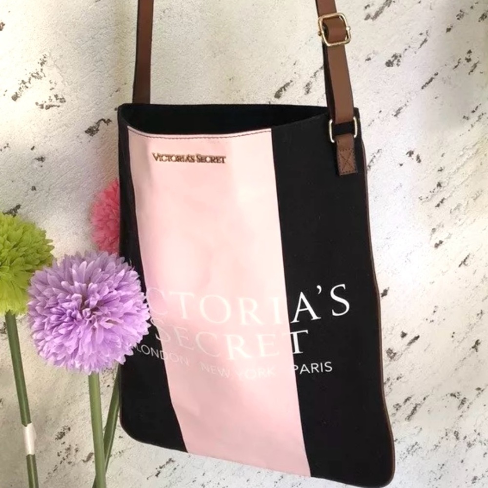 New Victoria's Secret Pink Black Stripe Tote Bag Large